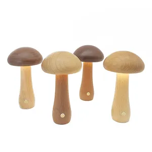 Creative Mushroom Night Light Rechargeable Touch Bedroom Solid Wood Bedside Children's Room Night Light
