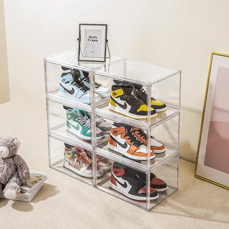 Lazy Susan Clear Acrylic Magnetic Shoe Box Front Open Side Open Back Open Shoe Box Storage Wholesale Sneaker Display Shoe Box