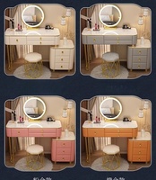 Coiffeuse avec miroir LED rose, commode de rangement en pin pour la maison, l'hôtel, l'appartement, la chambre principale