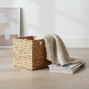 Panier en jacinthe d'eau naturel fait main, boîte de rangement décorative tressée, organisateur durable pour la décoration de la maison et du bureau - Product Image 2