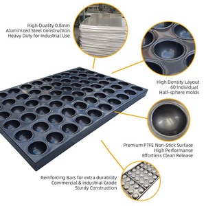 Plaque de cuisson industrielle en acier aluminisé, 60 moules demi-sphériques individuels pour friandises sphériques - Product Image 2