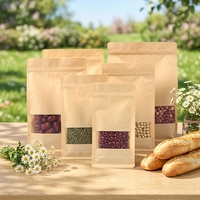 Sacs en papier kraft OEM classiques imprimés, recyclables, avec fermeture éclair, personnalisés, de qualité alimentaire, avec fenêtre, pour emballage alimentaire