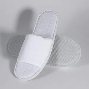 Custom Disposable Open Toe White Velour Hotel Slippers