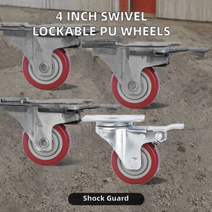 4-Zoll-Platten-Schwenkrollen aus Premium-Polyurethan, belastbar bis 300 Pfund, arretierbar, verschleißfest, Stoßdämpfung, Kugellager - Product Image 2