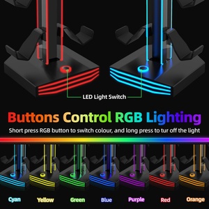 Support de casque de jeu écologique RGB avec support de <span class=keywords><strong>manette</strong></span> détachable 1 port Type-C + <span class=keywords><strong>2</strong></span> ports USB2.0 - Accessoire de bureau pour les joueurs - Product Image 5