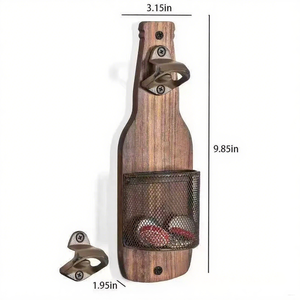 Décapsuleur et tire-bouchon mural en bois vintage, décor de bar, cadeau pour collectionneur de capsules, pour hommes amateurs de bière - Product Image 1