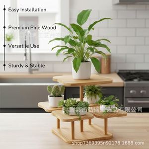 Wooden multi-tiered <b>desktop</b> <b>shelf</b>, square and round adjustable <b>shelf</b>, cake and pastry display tray, wooden <b>desktop</b> storage rack - Product Image 3