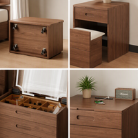 Table de toilette moderne en noyer, petite, avec miroir éclairé réglable, cadre en aluminium, MDF, pour chambre à coucher
