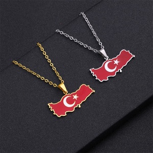 Collar con mapa de Turquía al por mayor, bandera esmaltada al óleo, colgante de mapa nacional de acero inoxidable personalizado - Product Image 1