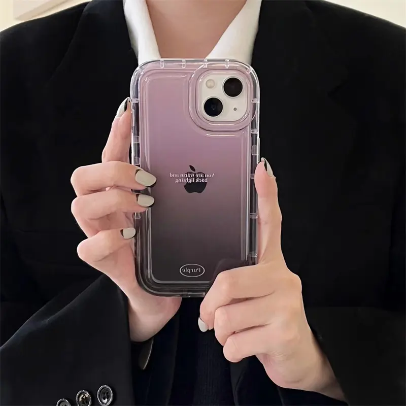 Transparent Deep Purple Silicone Armor Shockproof Phone Case For iPhone 14 13 12 11 Pro Max Clear soft Airbag Bumper Cover