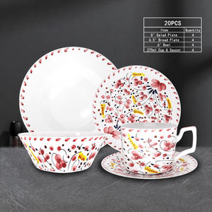 Service de vaisselle en porcelaine d'os Offre Spéciale motif floral rouge chargeur en céramique assiette en porcelaine plat pour location de mariage de fête - Product Image 2