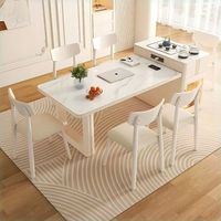 Table îlot extensible en pierre frittée style crème, table de thé et de repas intégrée de luxe léger pour petit bureau à domicile