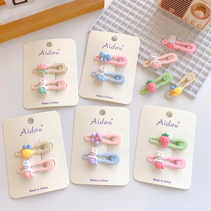 Pinza de pelo de dibujos animados coreanos para niñas, pinza de pico de pato con flor dulce, no daña el cabello, horquilla para niños, flequillo, horquilla rota, 2 unids/set - Product Image 3