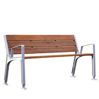 Banc de patio moderne en bois avec pieds en aluminium pour espaces publics extérieurs : parcs, jardins, hôpitaux, écoles, centres commerciaux, gymnases – Banc en métal