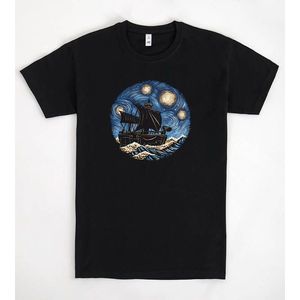 Camiseta A Starry Expedition Negra con Cuello Redondo para Hombre, Unisex, Ropa Promocional - Product Image 1