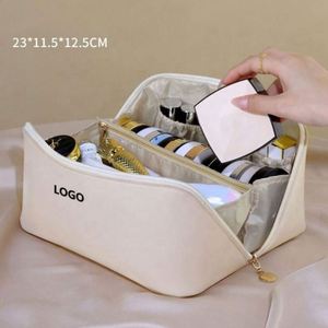 Wholesale Waterproof Toiletry Travel Custom Logo <b>Large</b> Capacity Pu <b>Pillow</b> Leather Cosmetic Makeup Bag With Zipper - Product Image 5