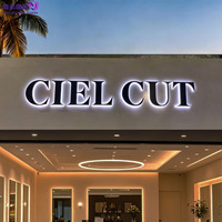 Letrero Comercial Exterior 3D con Retroiluminación LED, Letrero Personalizado de Acero Inoxidable con Halo Luminoso para Negocios, Hoteles y Tiendas