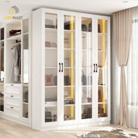 Lemari Pakaian CBMmart Lengkap dari Kaca, Aluminium, dan Kayu dengan Pintu DIY, Walk-in Closet, dan Lampu LED