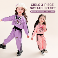 Ensemble de vêtements pour filles en trois pièces, sweat-shirt, violet et rose, style coréen, pour un usage décontracté