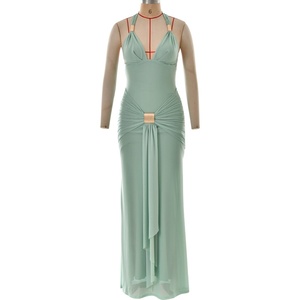 Abito lungo estivo da donna sexy con scollo a V profondo e allacciatura al collo, elegante e senza schienale, <span class=keywords><strong>aderente</strong></span>, casual - Product Image 5