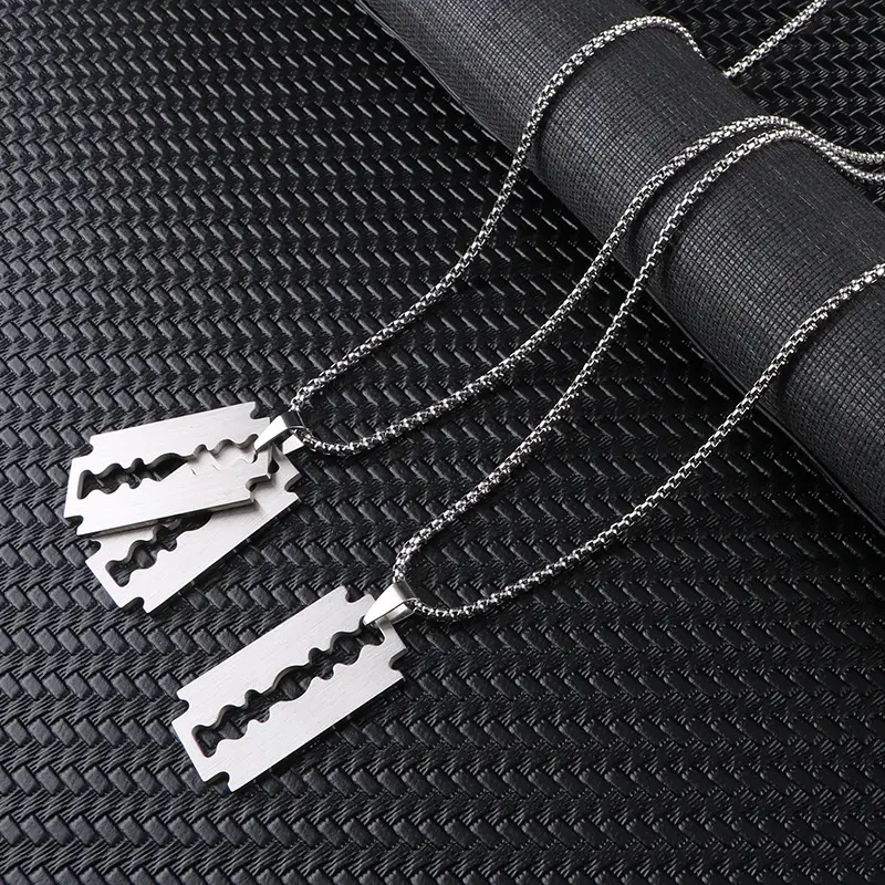 Bijoux pour hommes Cool Shaver Necklace Creative Stainless Steel Silver Color Sweater Chain Razor Blade Pendant Necklace