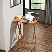 Table pliable moderne et écologique en bambou 100% naturel avec étagère de rangement et coin, idéale pour les bars à domicile