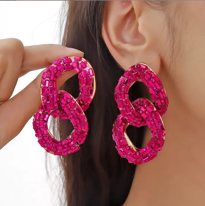 Bling multiwarna berlian imitasi rantai anting Stud Fashion warna perak kristal pernyataan untuk wanita perhiasan pesta pernikahan anting-anting