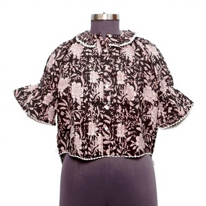 Hermosa Camiseta de Verano Vintage de Secado Rápido y Ecológica con Diseño Dulce para Mujer, Cuello Redondo, Manga Corta, Borlas, Estampado Floral y Mangas Abullonadas - Product Image 1