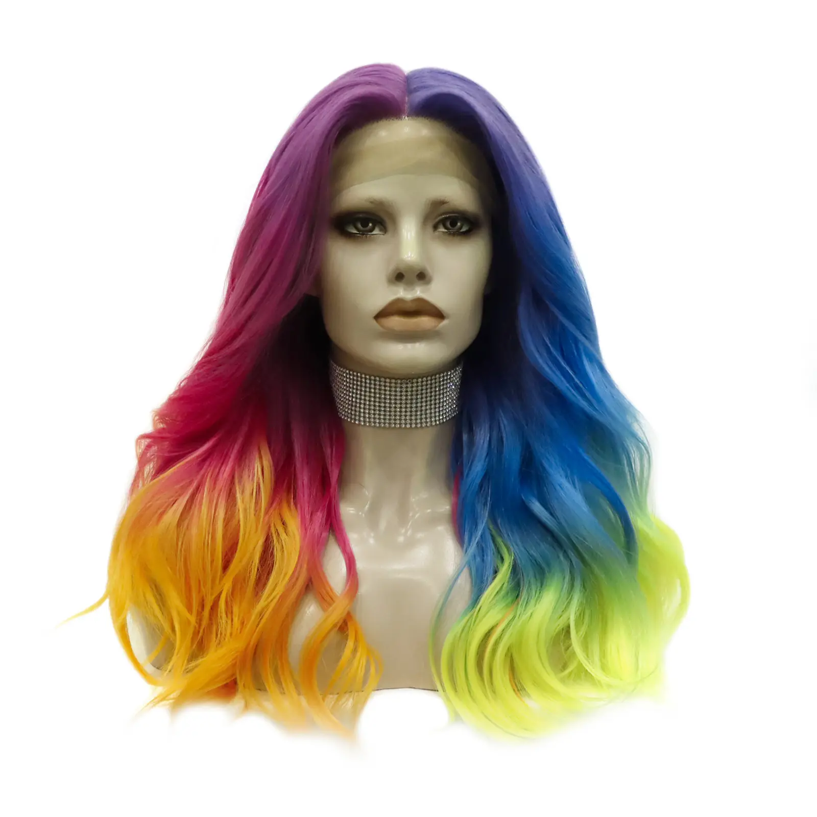 Celebrity Wig New Designed ombre dyed orange blue half color Daily life Wearing futura Henlon fiber Synthetic Lace front Wigs