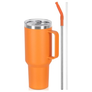 Gobelet isotherme portable en acier inoxydable 304 avec poignée, grande capacité, pour voiture et bureau, 40 oz, avec paille - Product Image 5