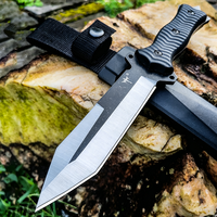 Couteau tactique à lame fixe 7Cr13 Full Tang Stonewash avec manche en fibre de nylon, couteau de survie en plein air avec étui Kydex