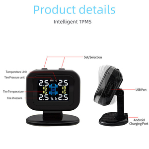 ระบบตรวจสอบความปลอดภัยของยางรถยนต์ TPMS คุณภาพสูง พร้อมพอร์ต USB จอแสดงผล LCD แบบเสียบช่องจุดบุหรี่ เซ็นเซอร์ภายนอก TPMS - Product Image 2