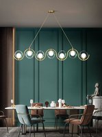 Lustre acrylique de salon en forme de cercle à têtes multiples Design créatif Luminaire suspendu à led en forme de barre dorée classique à la mode