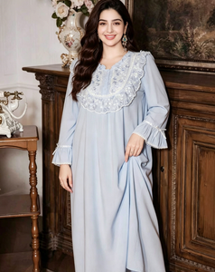 Chemise de nuit en coton pour femmes musulmanes grandes tailles, élégante, à manches longues, douce, respirante, style vacances, <span class=keywords><strong>abaya</strong></span> crochetée du Moyen-Orient, style arabe - Product Image 3