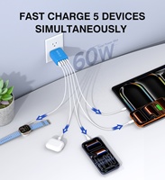 Chargeur mural HNT Source Factory 60W USB avec prise JP/US, charge rapide PD QC3.0 multiport Type C, chargeur coloré pour iPhone 17/16/15