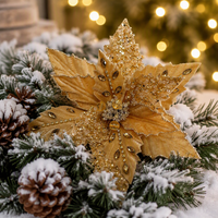 Fleurs de Poinsettia artificielles en polyester faites à la main, décorations de Noël pour l'intérieur, décoration de maison, taille personnalisée, idéales pour couronnes