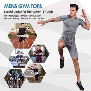 Camisetas Deportivas de Compresión para <span class=keywords><strong>Hombre</strong></span>, Personalizadas con Logotipo, Tejido Sólido, Deportivas, de Poliéster Elástico, de Secado Rápido, Transpirables, Ajustadas, de Manga Corta - Product Image 5