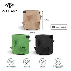 กระถางปลูกต้นไม้แบบผ้าไม่ทอ ขนาด 10 แกลลอน ยี่ห้อ Aitop OEM ผลิตตามขนาดที่ต้องการ ใช้ซ้ำได้ เป็นมิตรกับสิ่งแวดล้อม เหมาะสำหรับปลูกพืชกลางแจ้ง ถุงปลูกสตรอว์เบอร์รี่แบบผ้าสักหลาด - Product Image 3