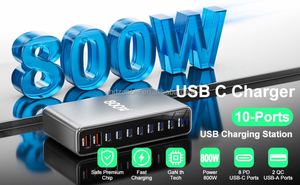 800W Multi Port 10-port USB GaN Fast Charging Desktop Charger Adapter 140W Laptop and Tablet Fast Charger - Product Image 4