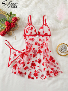 B210 Hete Lingerie Sexy Sexy Mouwloze Nachthemd Doorschijnend Mesh Bedrukt Met Rugloze <span class=keywords><strong>2</strong></span>-delige Pyjama Set Vrouwen Lingerie - Product Image 2