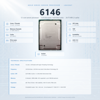 6146 Server CPU 12 Core 3.2GHz LGA3647 24.75MB SR3MA 165W Memori Workstation Dapat Diperluas Hot Swap Kecil
