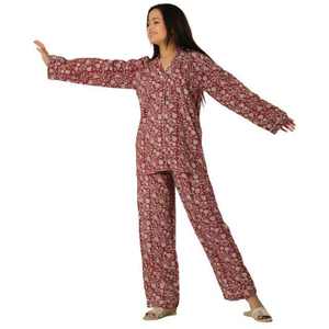 Printed Sleepwear Set 100% Cotton Long Sleeve Shirt and <b>Pants</b> Breathable Lightweight Summer Night Suit Loungewear - Product Image 5