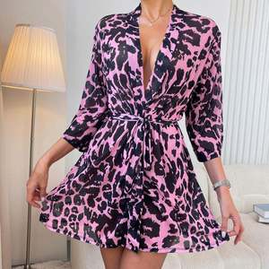 XX114 Camisón Sexy para Mujer, Bata de Dormir con Cinturón, Estampado de Leopardo, Ropa de Dormir Erótica para Mujer - Product Image 3