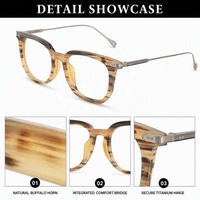 Gafas de Lujo con Montura Cuadrada Hecha a Mano de Cuerno de Búfalo Natural y Titanio, con Protección Anti Luz Azul y Lentes Fotocromáticas, Unisex