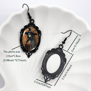 <span class=keywords><strong>Orecchini</strong></span> alla moda della strega di Halloween <span class=keywords><strong>con</strong></span> <span class=keywords><strong>teschio</strong></span> di corvo nero zucca luna disegno di pizzo ovale Cross-Border - Product Image 4