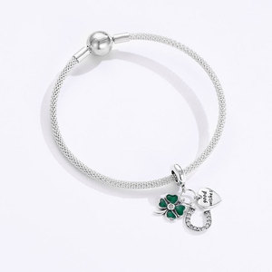 Colgante de Plata S925 con Circonita y Trébol de Cuatro Hojas, con Dijes en Forma de Herradura y Cuentas Esmaltadas, Joyería para Mujer - Product Image 4