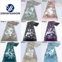 Kain Brokat Mewah Sinya Tradisional 3D Bermotif Bunga dengan Manik-Manik 5 Yard Ramah Lingkungan Bordir Mutiara Buatan Tangan untuk Pesta Pernikahan dan Acara Malam