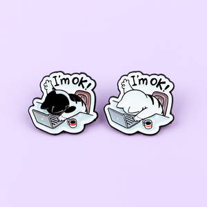Spilla Smaltata a Forma di Gatto Carino 'I'M OK', Distintivo Cartoon per Zaini, Abbigliamento, Accessori da Ufficio, Gioielli, Regalo per Amici - Product Image 1
