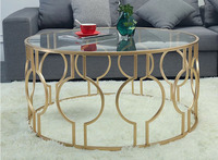 Table à manger contemporaine en verre de luxe avec miroir, en fer forgé doré de style nordique, table basse