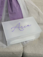Boîte cadeau carrée en acrylique de luxe personnalisée RAYI avec couvercle mat givré - Boîte personnalisée en lucite pour baptême - Boîte à souvenirs de baptême